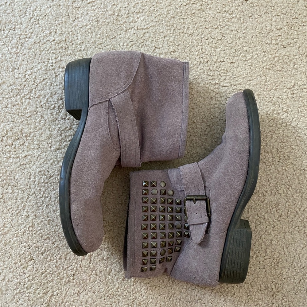 Steve Madden “Outlaww” Studded Suede Ankle Moto Boots